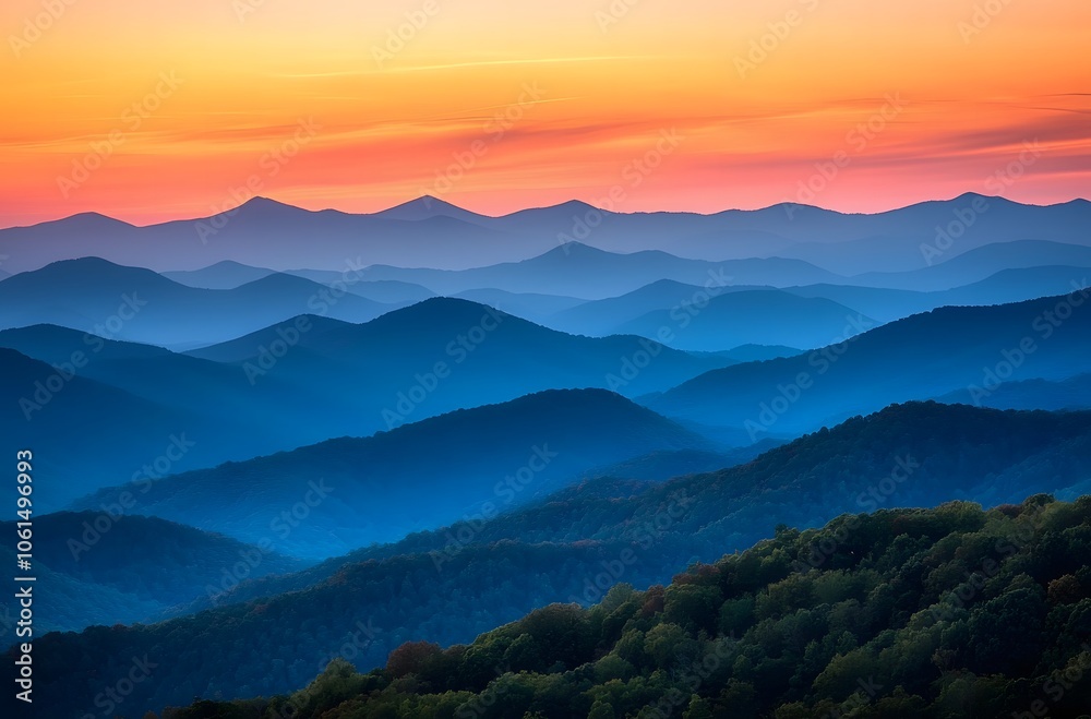 panoramic view of the majestic mountains under an orange and blue sky panoramic view of the majestic mountains under an orange and blue sky