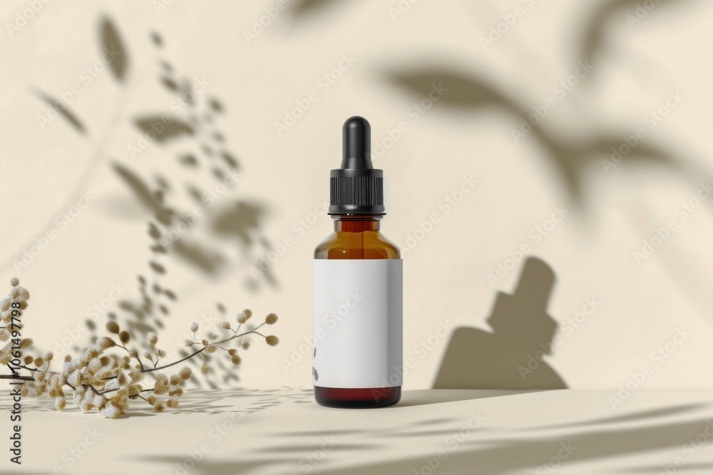 Brown serum bottle cosmetics plant container. Brown serum bottle cosmetics plant container.