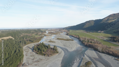 An drone photo of Rangitata River