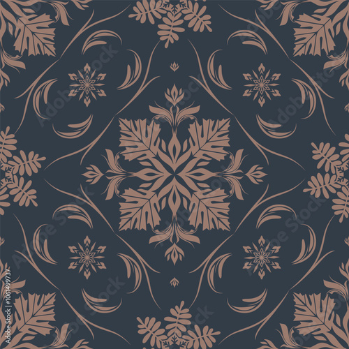 Oreintal Flora Damask ,snowflake,Seamless pattern  embroidery, . art ornament print.Design for carpet, cover.wallpaper, wrapping, fabric, clothing