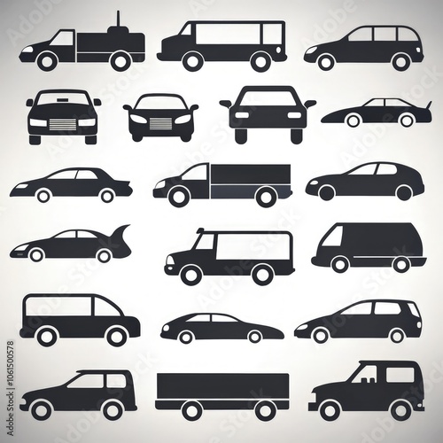 Silhouettes of various vehicle types designed on a white background for clarity. Generative AI