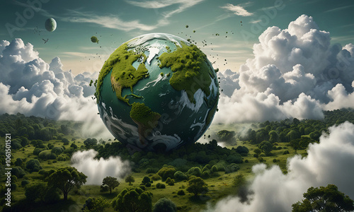 Beautiful Earth Surrounded by Lush Clouds and Trees