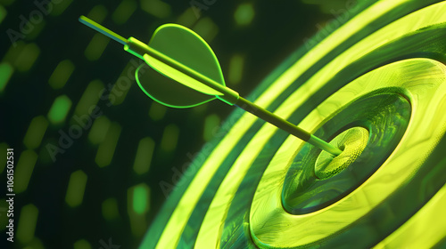 a vibrant green target arrow hitting the bullseye, illustrating success and accomplishment. generative ai