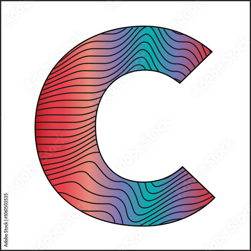 1C Colorful Letter C illustration - Wavy warped text - Letter C
