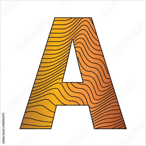 01A Letter A Golden color stock illustration - Striped line art - Letter A - Wavy warped text effect