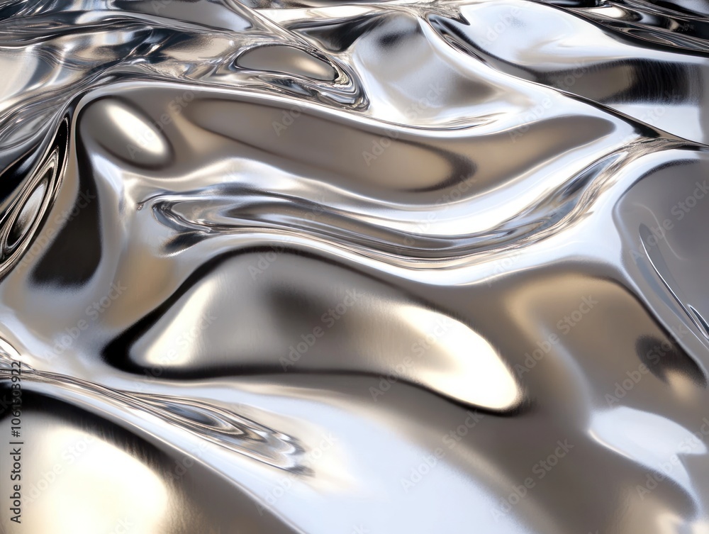 A reflective, wavy metallic surface creating a dynamic visual effect. A reflective, wavy metallic surface creating a dynamic visual effect.