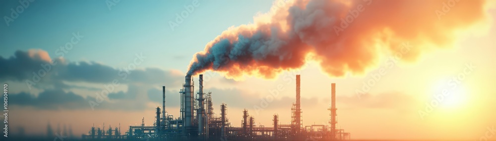 Oil refinery emitting dense smoke, atmospheric lighting, dark and moody tones, hyperrealistic with smoky haze, environmental impact Oil refinery emitting dense smoke, atmospheric lighting, dark and moody tones, hyperrealistic with smoky haze, environmental impact