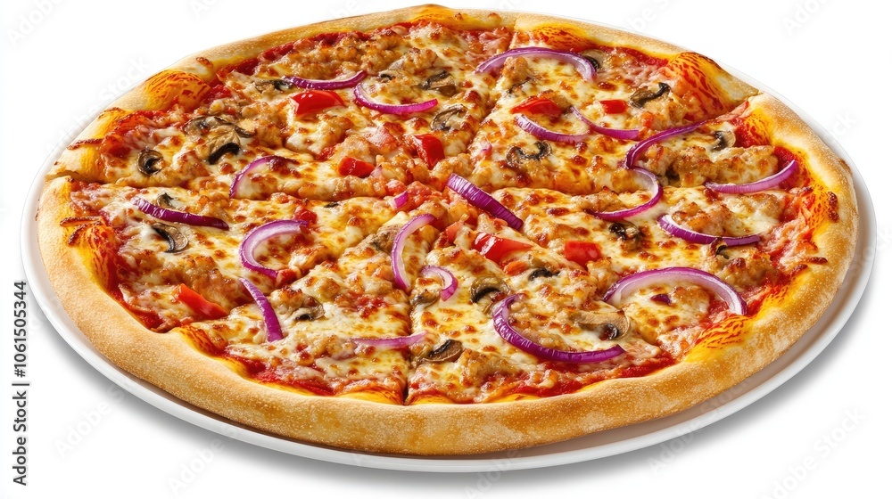 Fresh Italian Pizza with Bell Peppers and Red Onions Fresh Italian Pizza with Bell Peppers and Red Onions