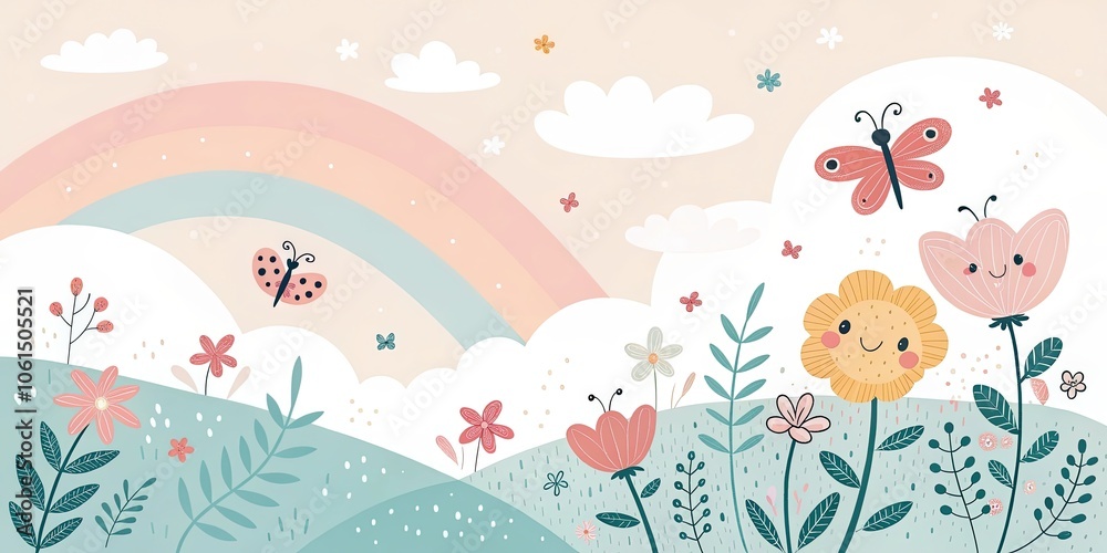 minimalist cute cartoon happy spring background minimalist cute cartoon happy spring background