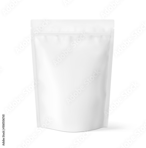 Realistic stand up pouch bag mockup with transparent shadow. Front view. Vector illustration isolated on white background. Ready for your design. EPS10.	