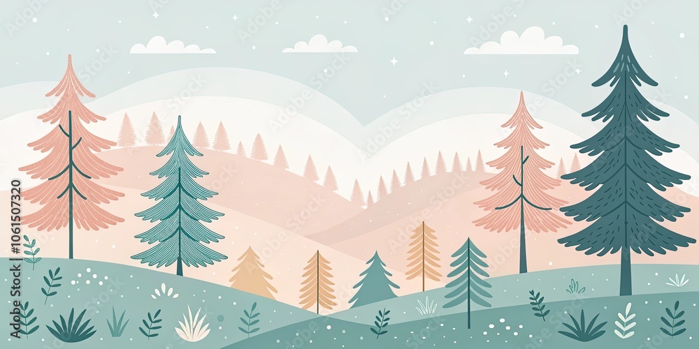 Obraz premium minimalist cute cartoon forest pine background