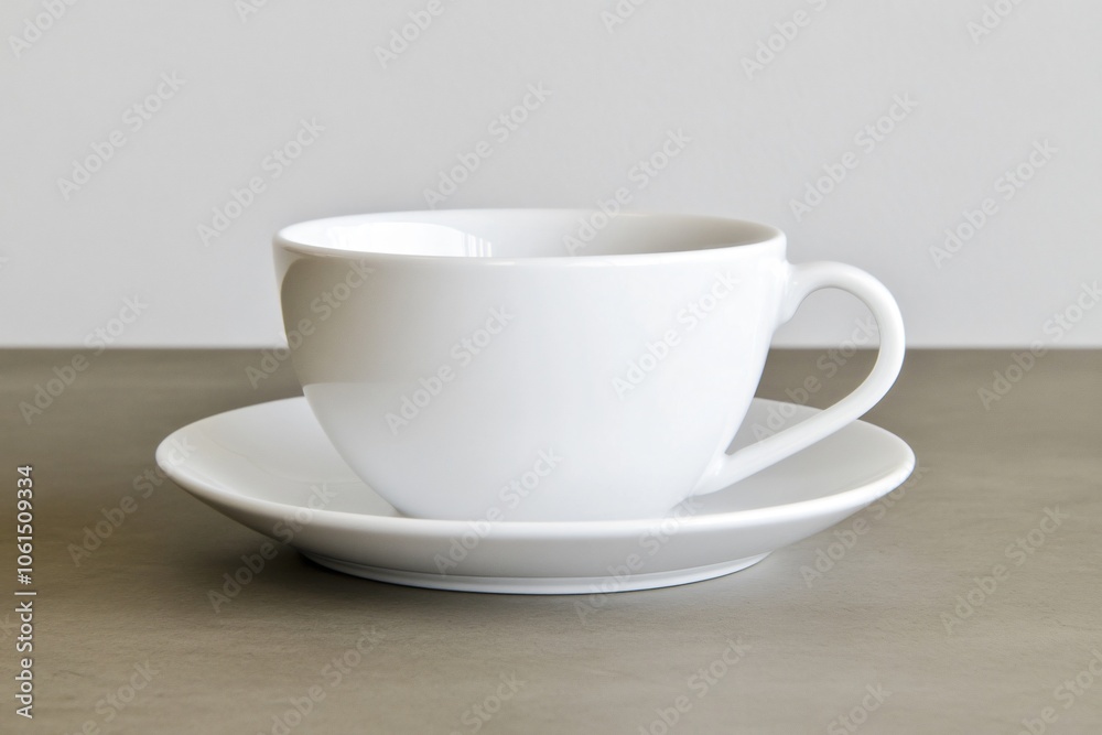 White Cup and Saucer on a Simple Table White Cup and Saucer on a Simple Table