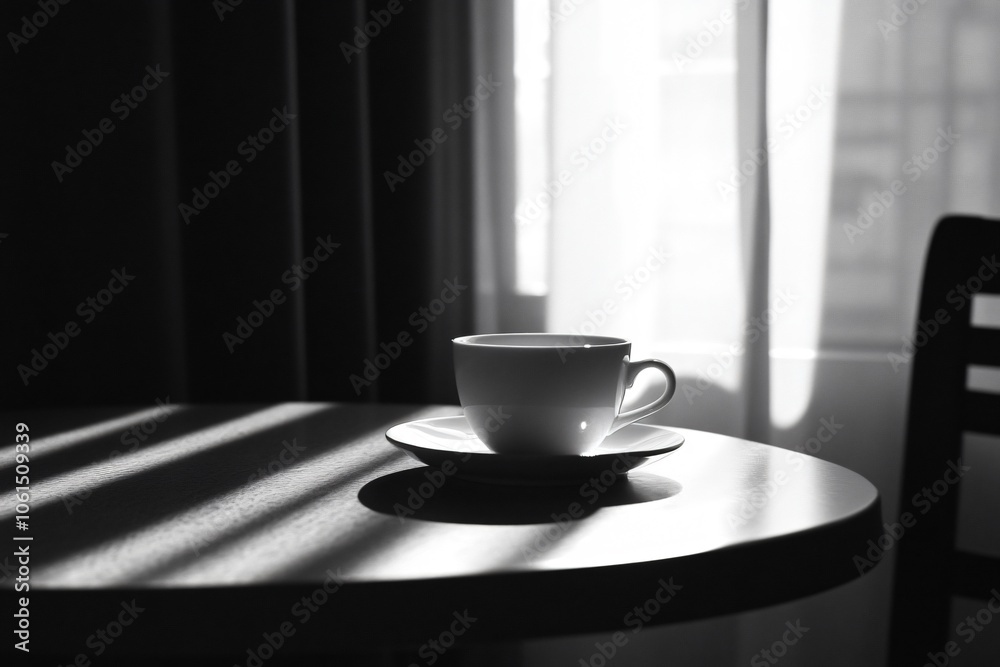 Single Cup and Saucer on Table with Soft Light Single Cup and Saucer on Table with Soft Light