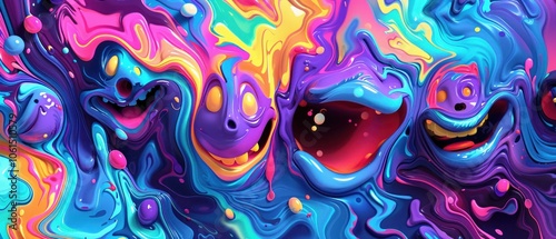 Emojis in a psychedelic swirl neon colors