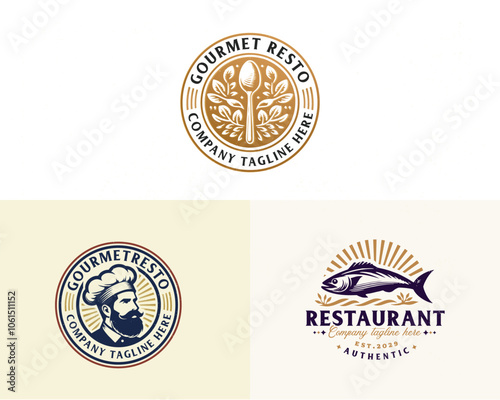 Set bundle Luxury retro elegant restaurant logo template for food gourmet business