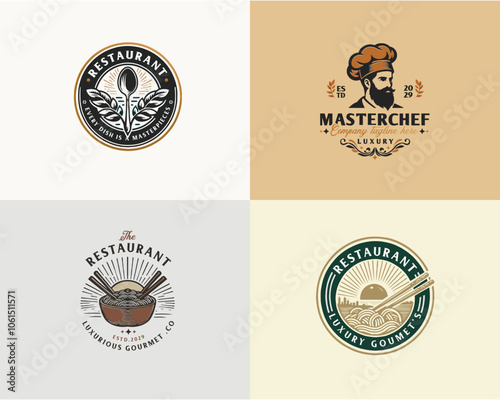 Set bundle Luxury retro elegant restaurant logo template for food gourmet business