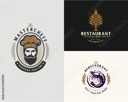 Set bundle Luxury retro elegant restaurant logo template for food gourmet business