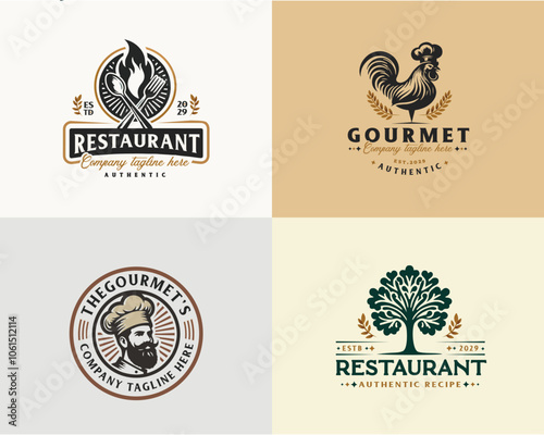 Set bundle Luxury retro elegant restaurant logo template for food gourmet business