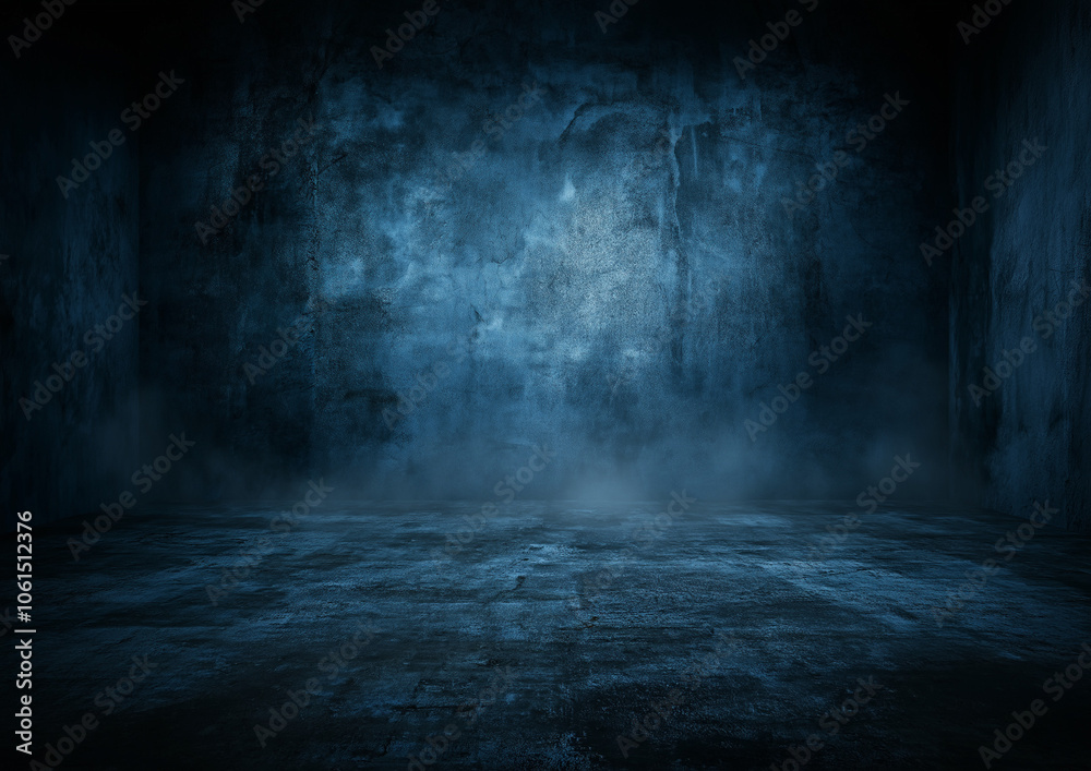 A dark blue background with studio backdrop, concrete floor, dark and mysterious. An atmospheric, horror movie-like, eerie, dark, cinematic, photorealistic, ultra-realistic with high-resolution. A dark blue background with studio backdrop, concrete floor, dark and mysterious. An atmospheric, horror movie-like, eerie, dark, cinematic, photorealistic, ultra-realistic with high-resolution.