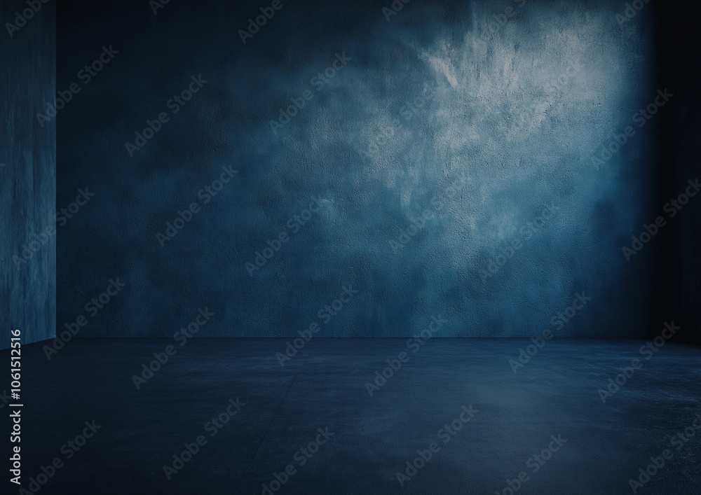 A dark blue background with studio backdrop, concrete floor, dark and mysterious. An atmospheric, horror movie-like, eerie, dark, cinematic, photorealistic, ultra-realistic with high-resolution. A dark blue background with studio backdrop, concrete floor, dark and mysterious. An atmospheric, horror movie-like, eerie, dark, cinematic, photorealistic, ultra-realistic with high-resolution.