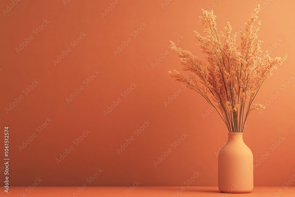 Muted Terracotta Background with Smooth Flower Vase