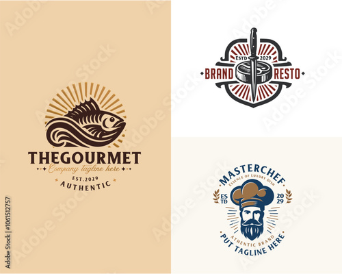 Set bundle Luxury retro elegant restaurant logo template for food gourmet business