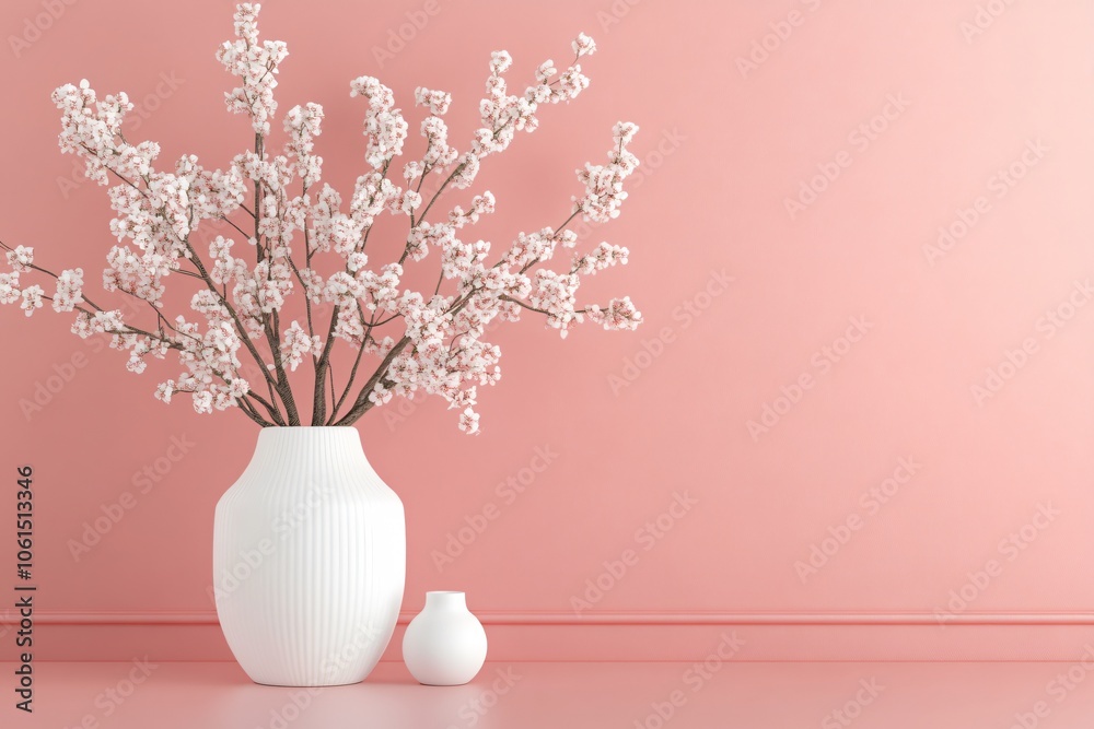 Simple Pink Background with Flowers in Vase Simple Pink Background with Flowers in Vase
