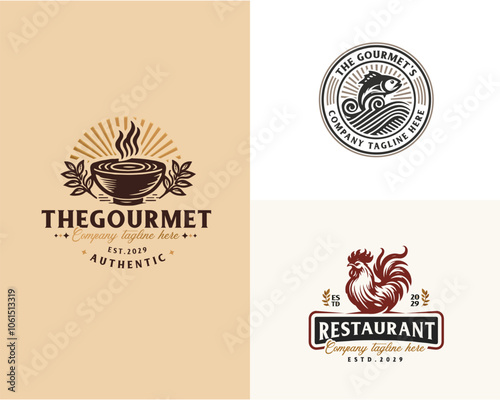 Set bundle Luxury retro elegant restaurant logo template for food gourmet business