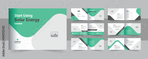 Creative solar energy landscape brochure template or eco world, bioenergy, solar power company profile brochure design template layout