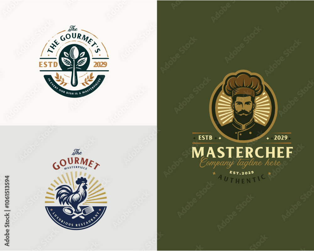 Set bundle Luxury retro elegant restaurant logo template for food gourmet business