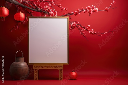 Chinese new year frame plant red. photo