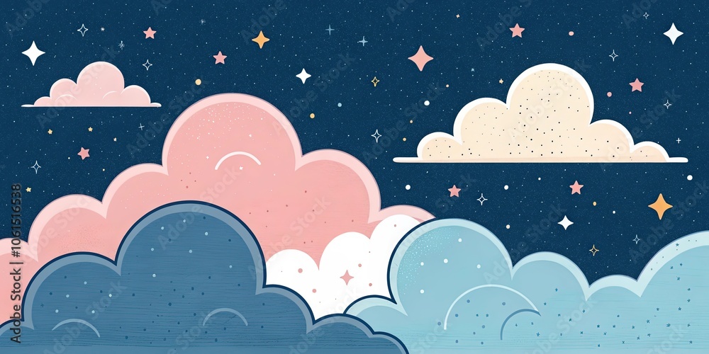 minimalist cute cartoon clouds night background