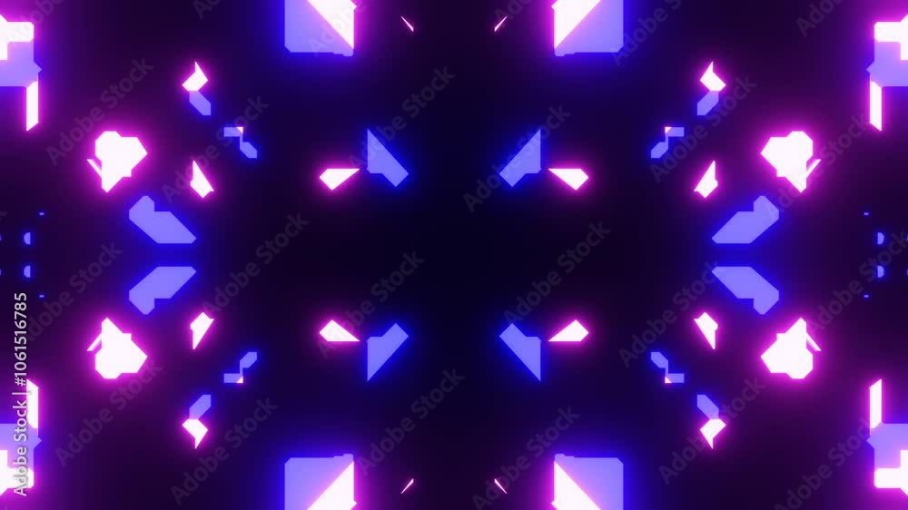 Abstract motion graphics showcase vibrant neon lights creating a dynamic kaleidoscopic pattern. Colorful and energetic, this background enhances visual experiences in various settings