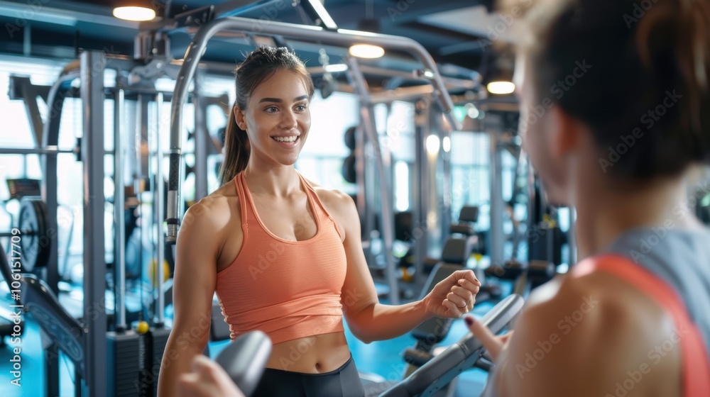 Personal Training Session in a Modern Gym: Fitness Motivation and Exercise Demonstration Personal Training Session in a Modern Gym: Fitness Motivation and Exercise Demonstration