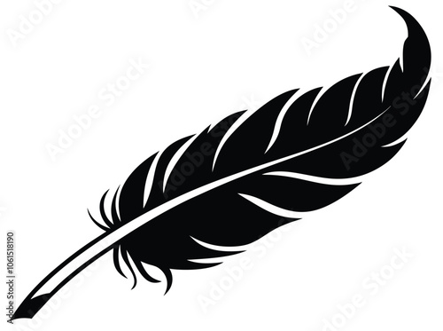 Black fluffy feather. Hand drawing vintage art realistic quill feathers for pen detailed isolated vector elegant silhouette sketch bird plume set