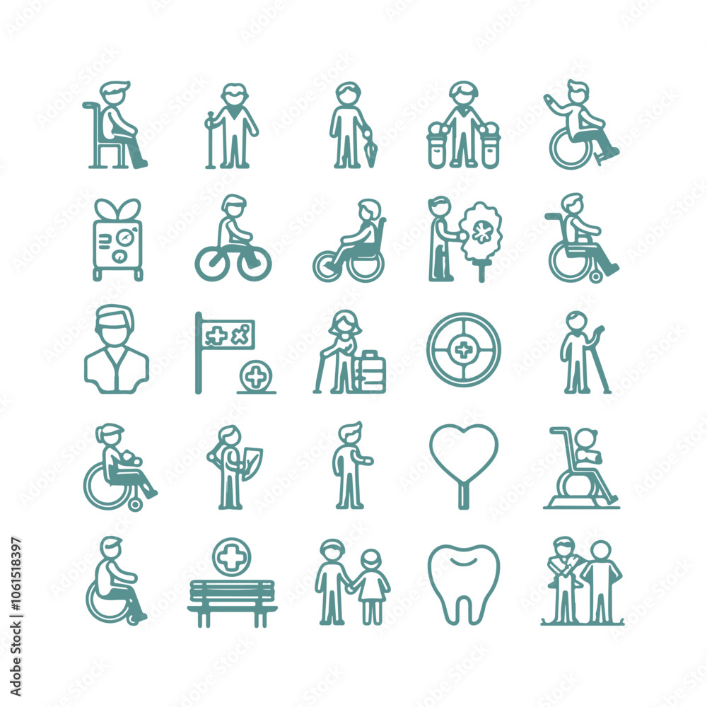 minimal elderly care icons set vector illustration minimal elderly care icons set vector illustration