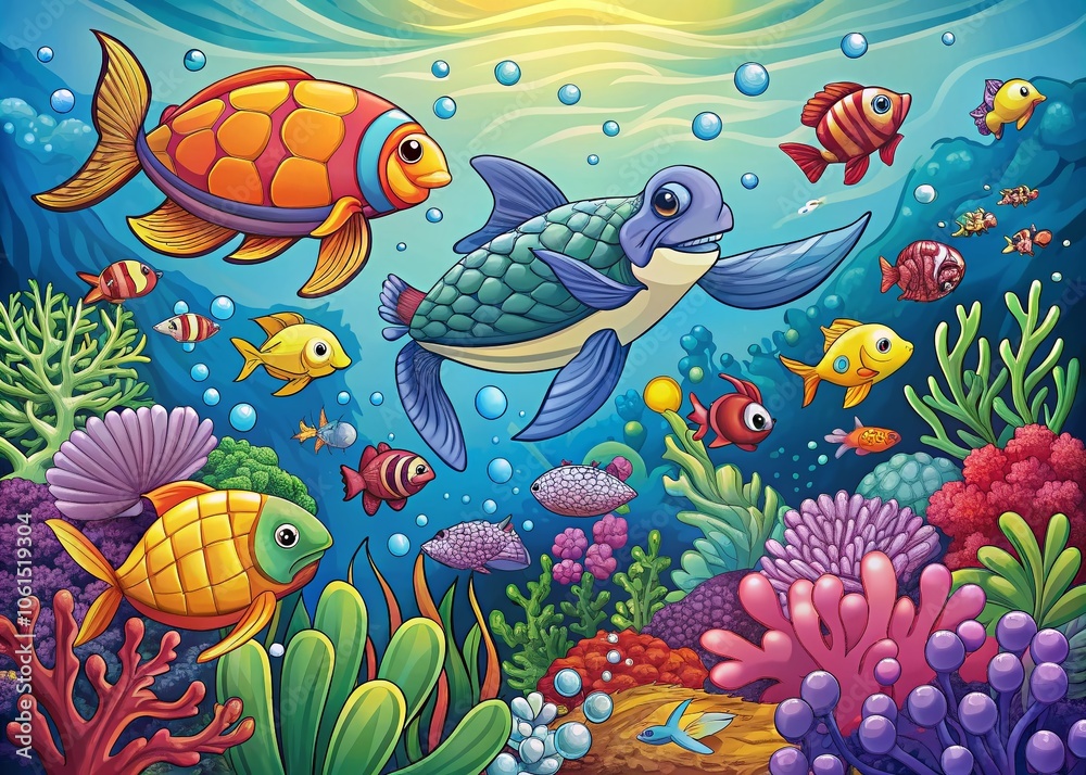 Underwater World Cartoon Doodles: A Whimsical Exploration of Marine Life in Vector Style Underwater World Cartoon Doodles: A Whimsical Exploration of Marine Life in Vector Style