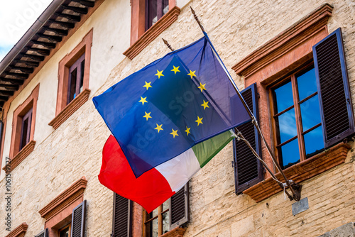 Flags of Italy and European Union photo