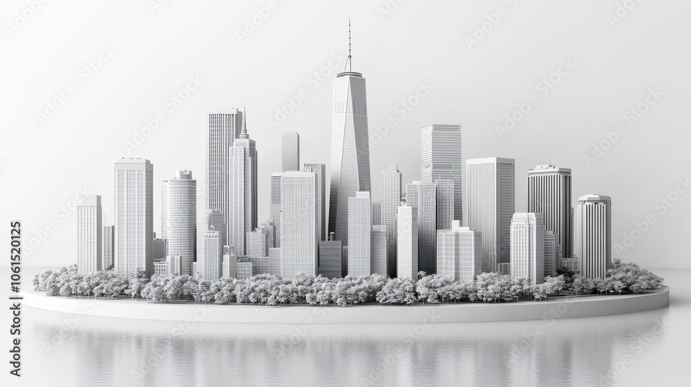 Fototapeta premium This striking model showcases a contemporary city skyline with sleek buildings and lush greenery, reflecting modern urban design principles