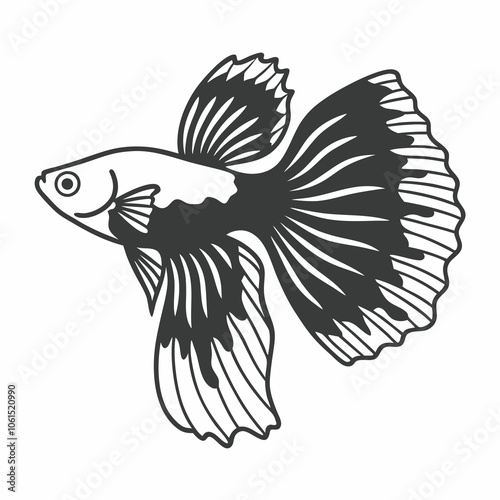 Line Art Vector Illustration of a Guppy