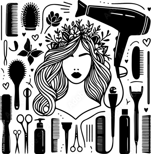 vector set of accessories hair salon