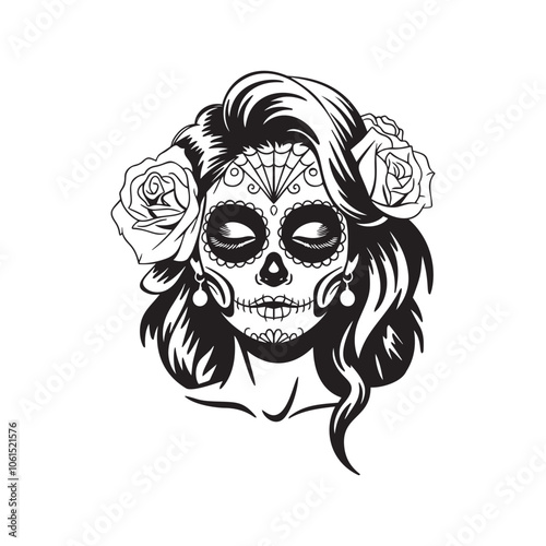 Woman Dia de los Muertos, Day of the Dead. Vector illustration on white background