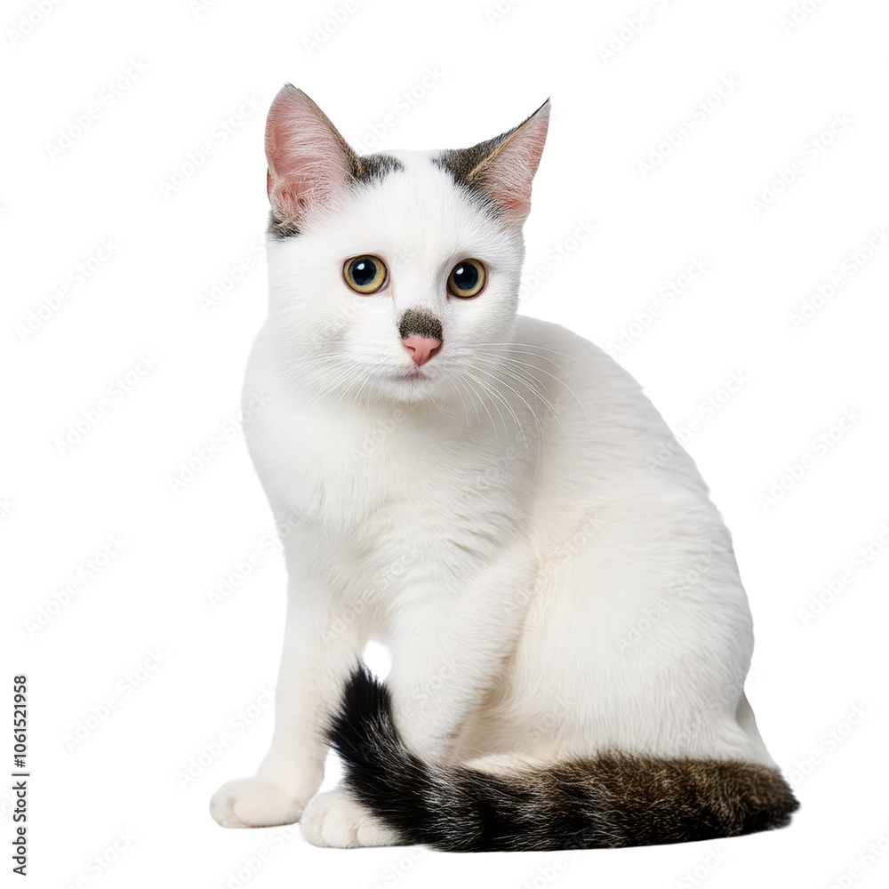 Cat - Looking Curiously, Funny, Scared - Sitting or Standing on White Background / Transparent - Ginger, Tabby, White, Black - Beautiful and Cute Cat Breed - European Shorthair