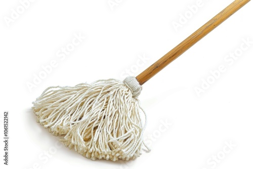 Floor mop broom white background housework. photo