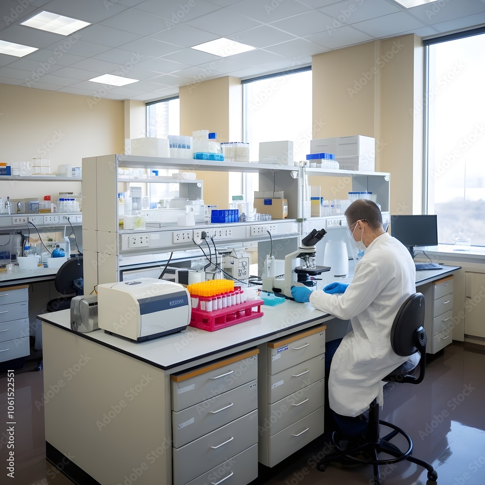 Obraz premium pharmaceutical laboratory with multiple workstations. 