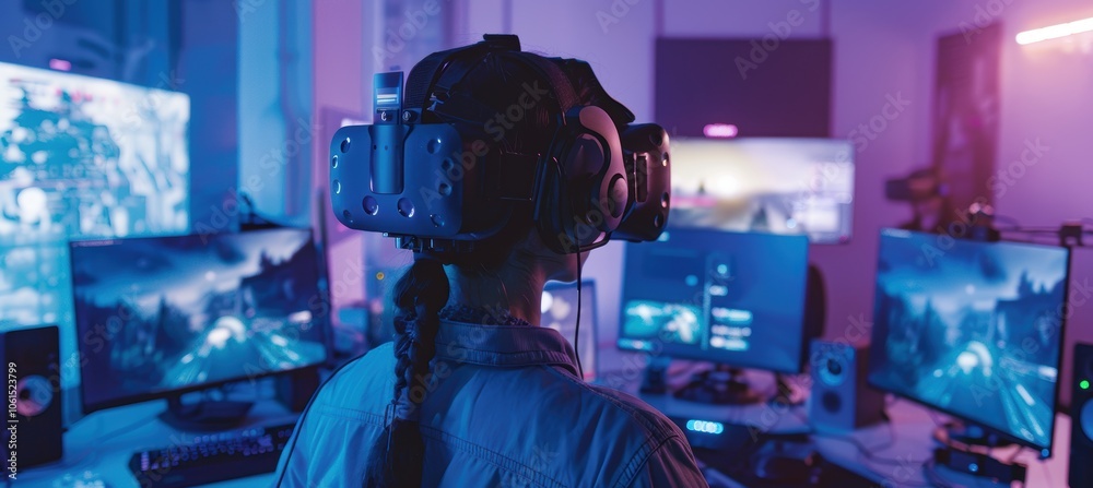 Futuristic VR Game Development Workshop with Designers Testing Immersive Virtual Reality Environments Futuristic VR Game Development Workshop with Designers Testing Immersive Virtual Reality Environments