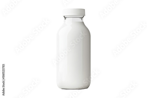 Milk bottle with caps isolated on white background. Concept of dairy products and freshness.