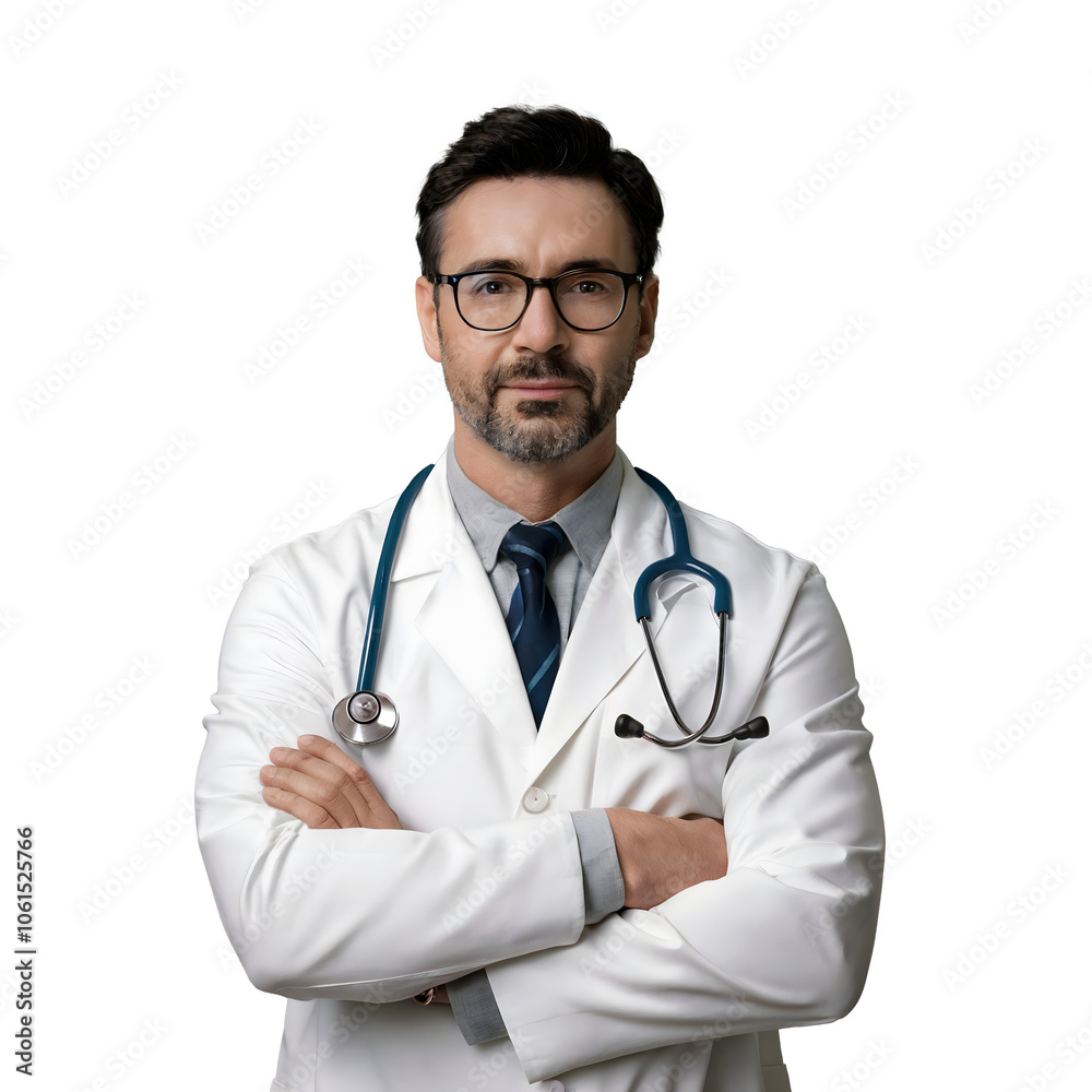 A Portrait of a doctor with stethoscope on a transparent background A Portrait of a doctor with stethoscope on a transparent background