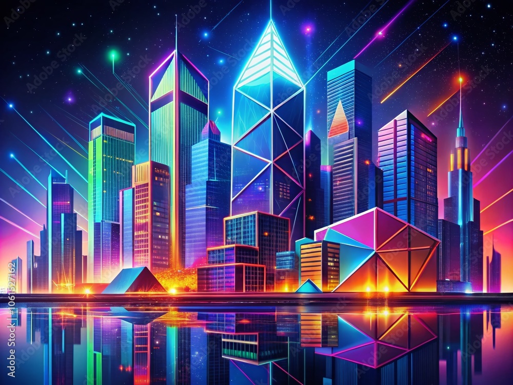 Vibrant Neon Cityscape with Glowing Geometric Shapes, Futuristic Urban Landscape, Nighttime Aesthetic, Colorful Lights, Modern Architecture, Abstract Art, Digital Art, Urban Exploration, City Life Vibrant Neon Cityscape with Glowing Geometric Shapes, Futuristic Urban Landscape, Nighttime Aesthetic, Colorful Lights, Modern Architecture, Abstract Art, Digital Art, Urban Exploration, City Life