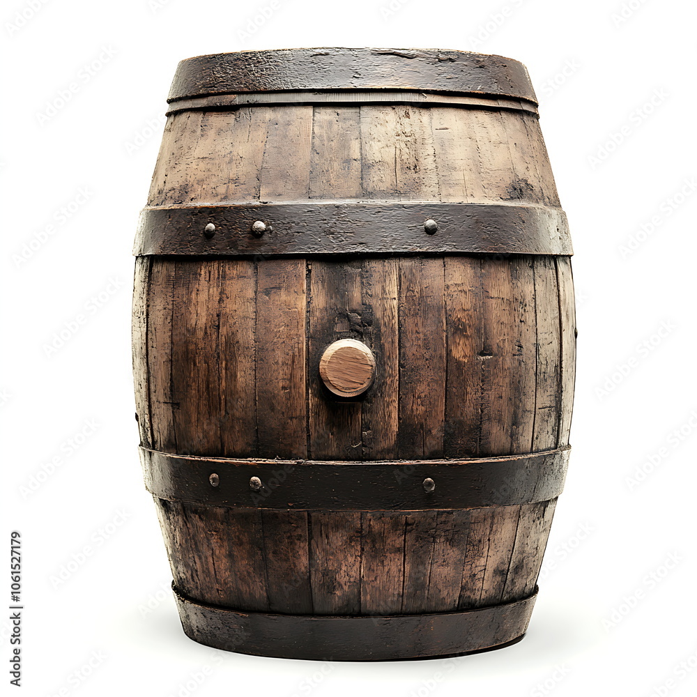 Obraz premium Wooden barrel isolated on a white background